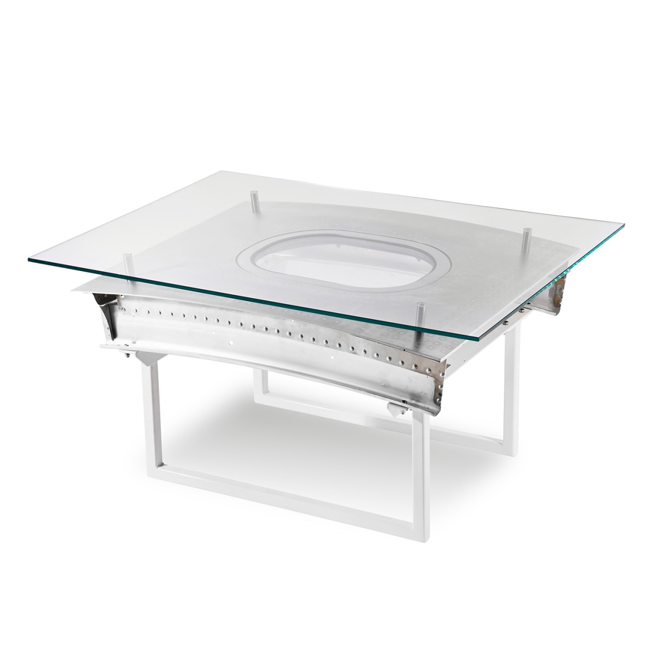 Lindbergh coffee table – matt brushed silver, 1 window