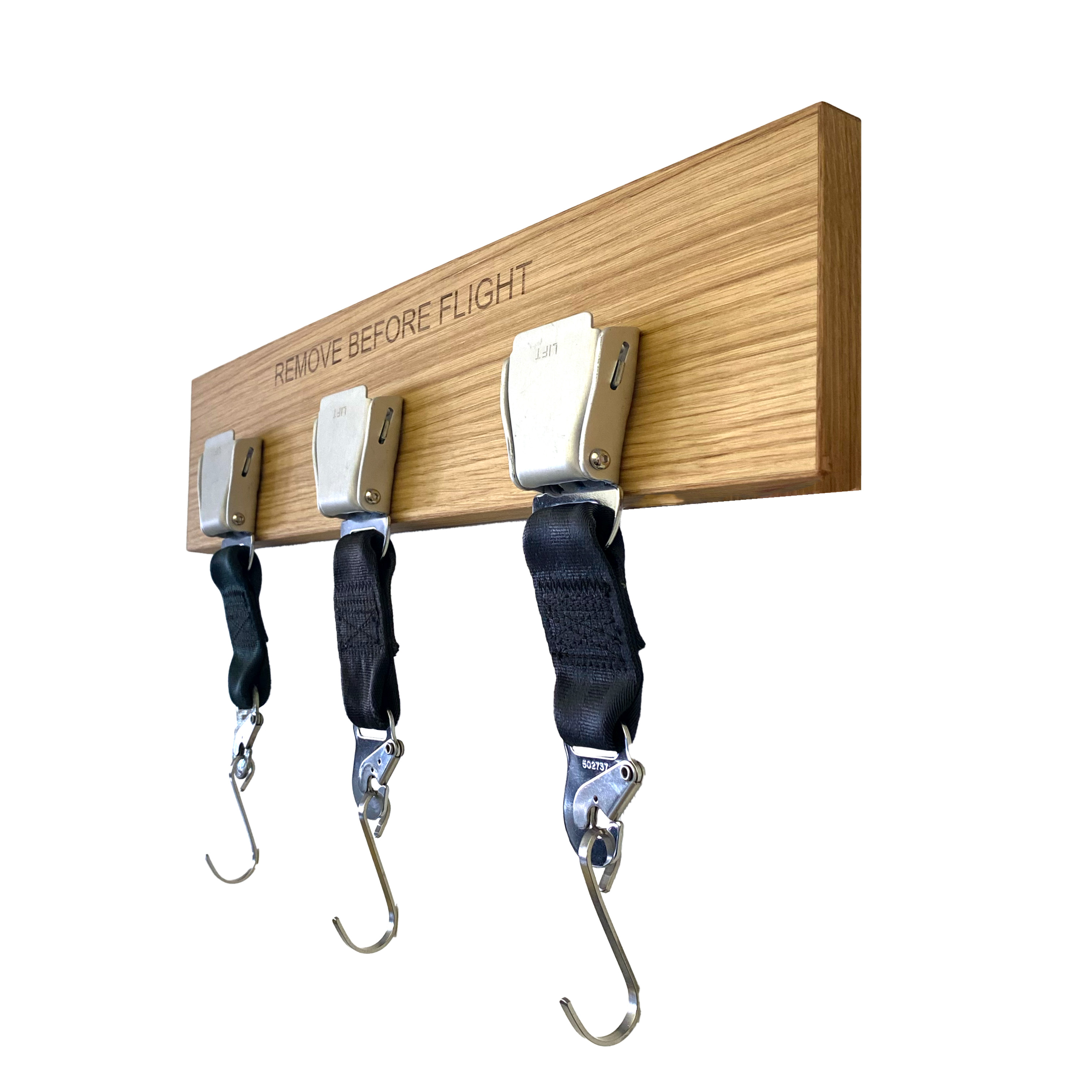 Three Seatbelt Buckle wadrobe - Oak wood with silver buckles