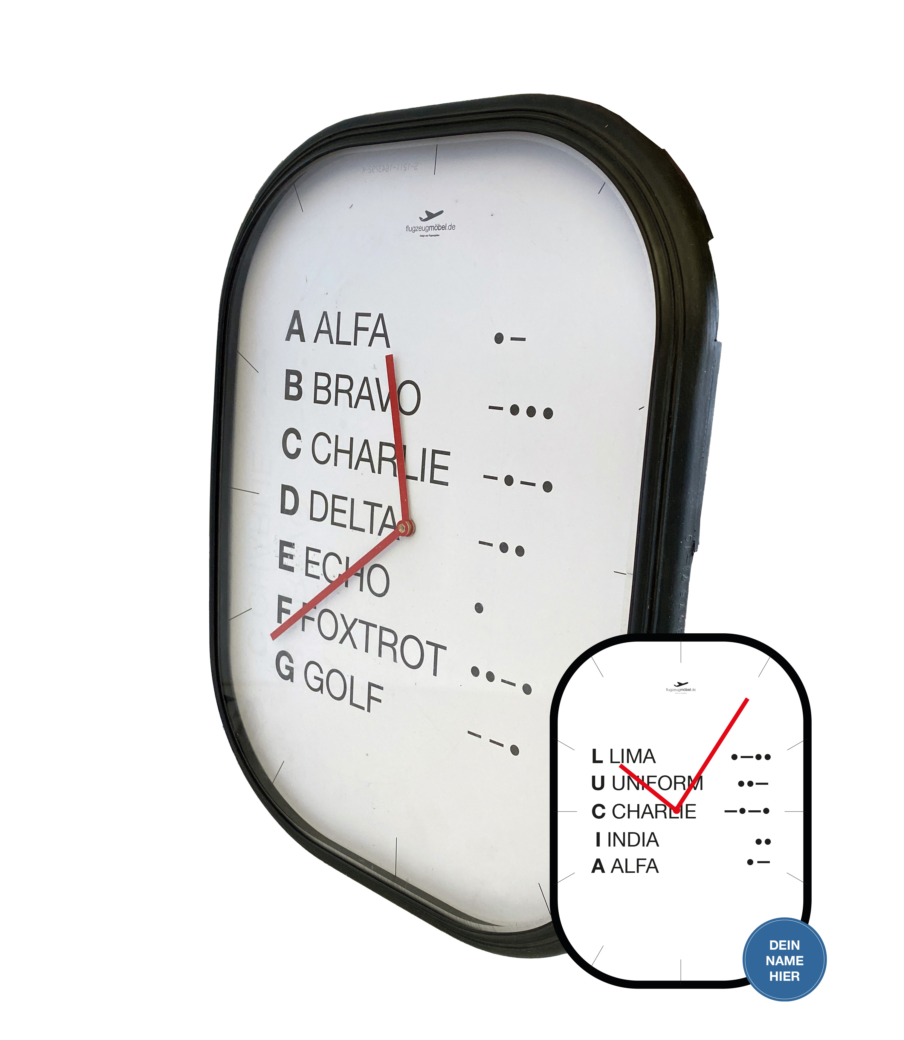 Aircraftwindow Uhr - Personalisiert mit Name