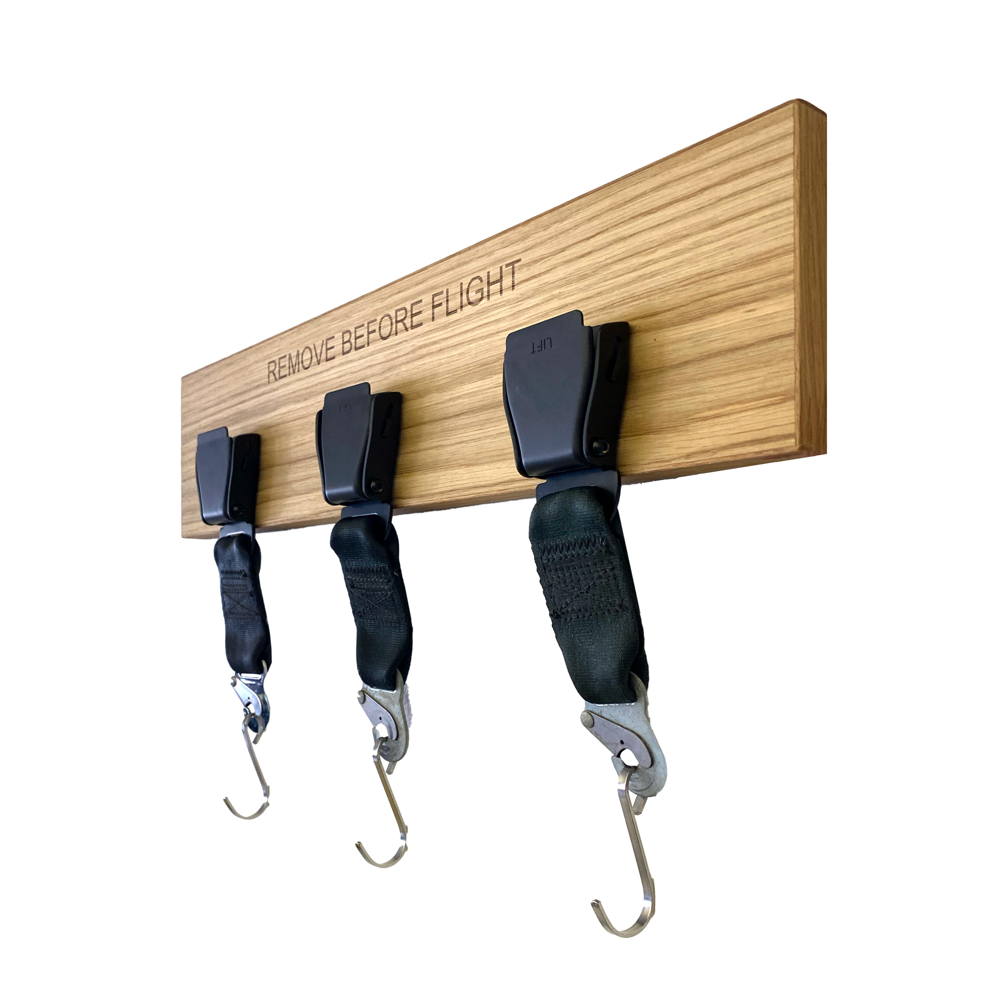 Three Seatbelt Buckle wadrobe - Oak wood with silver buckles