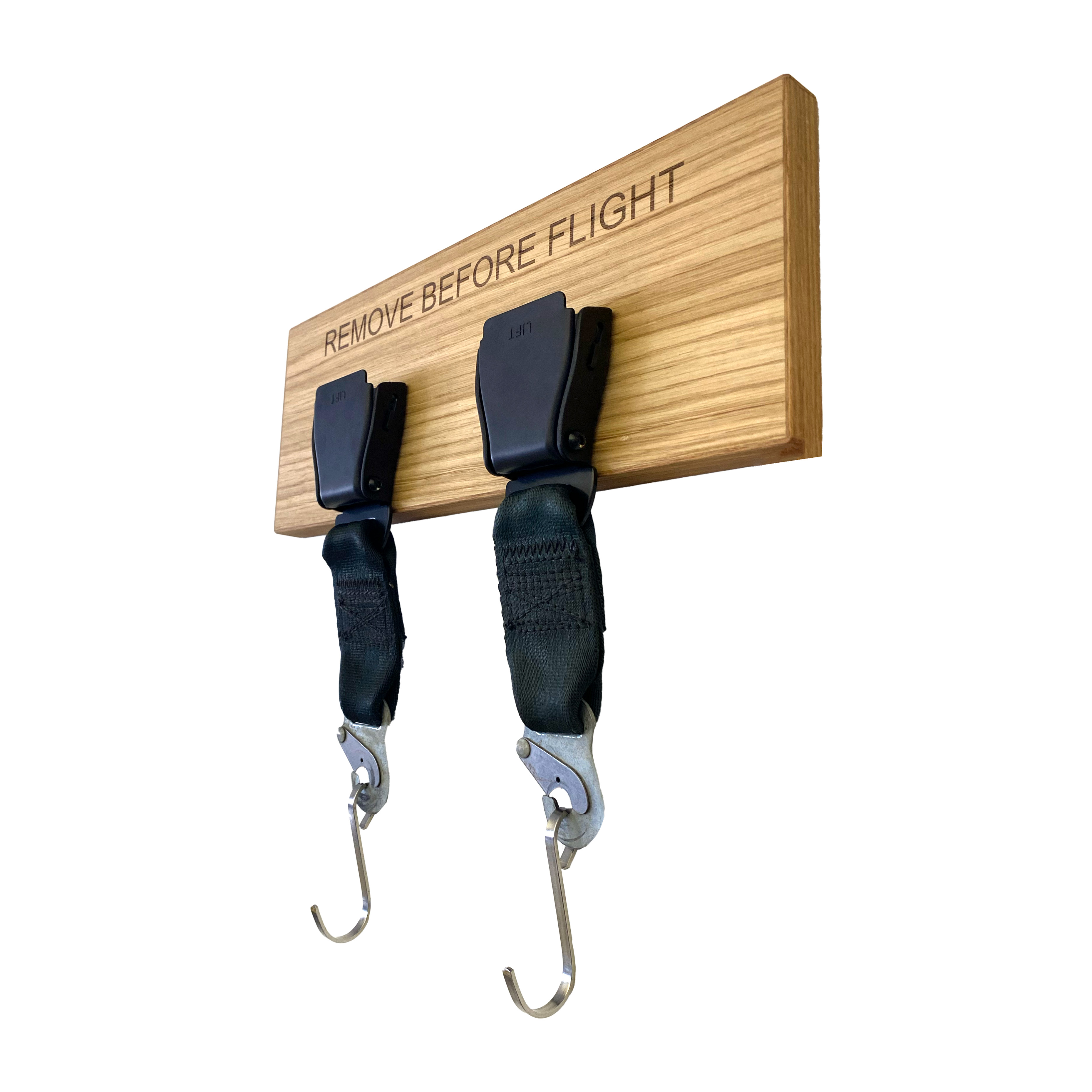 Two Seatbelt Buckle wadrobe - Oak wood with silver buckles