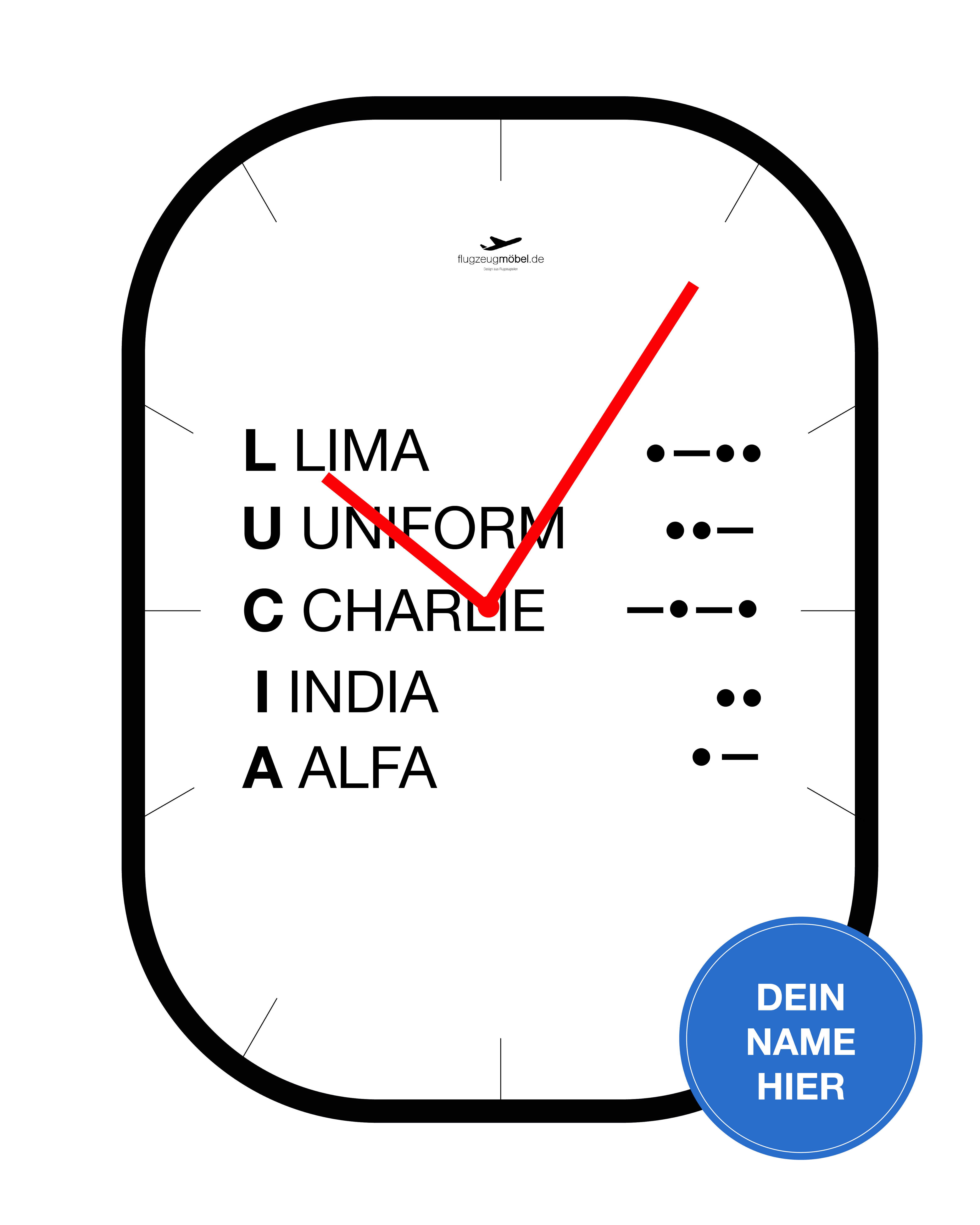 Aircraftwindow Uhr - Personalisiert mit Name