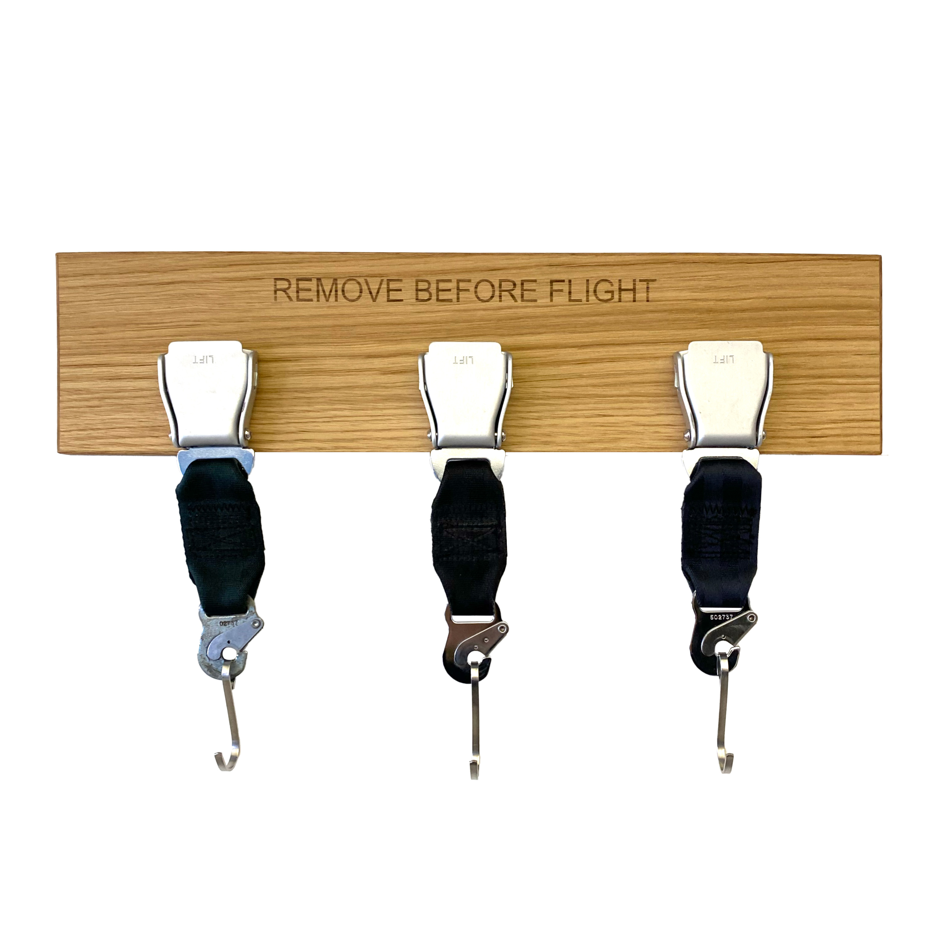 Three Seatbelt Buckle wadrobe - Oak wood with silver buckles
