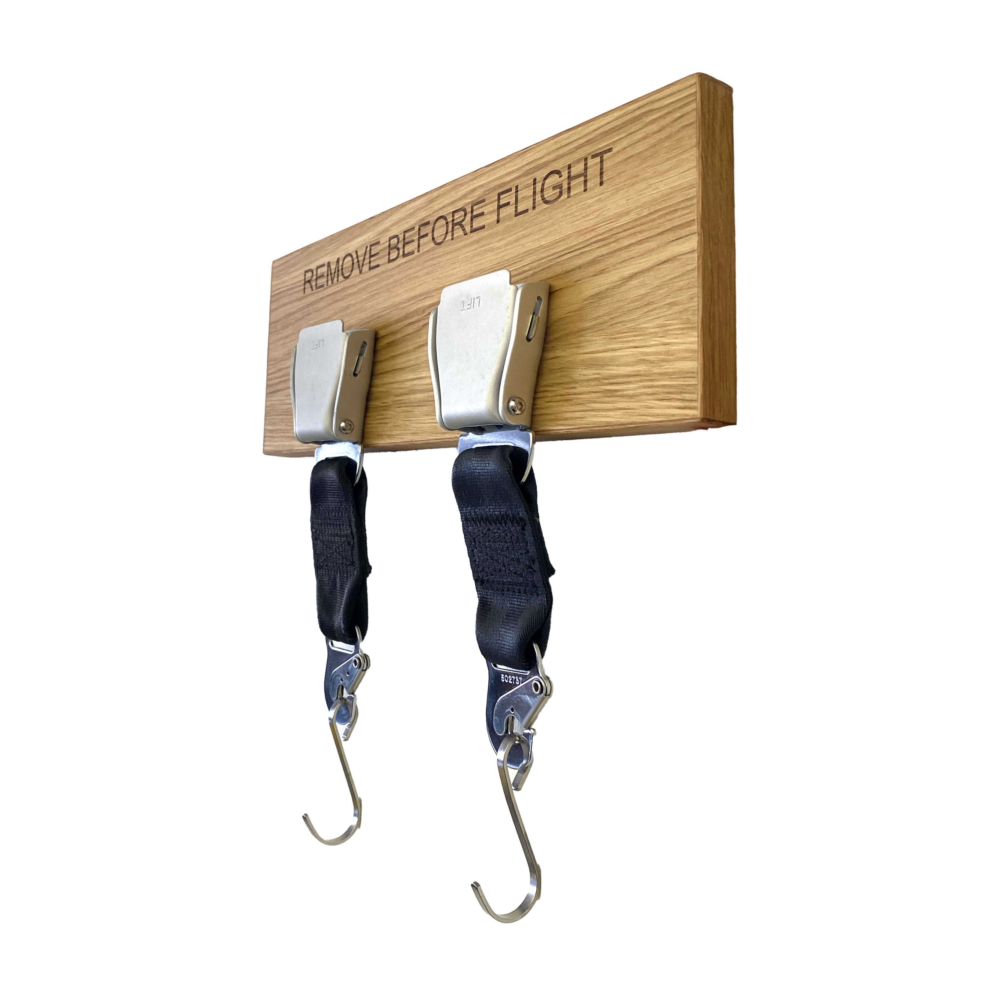 Two Seatbelt Buckle wadrobe - Oak wood with silver buckles