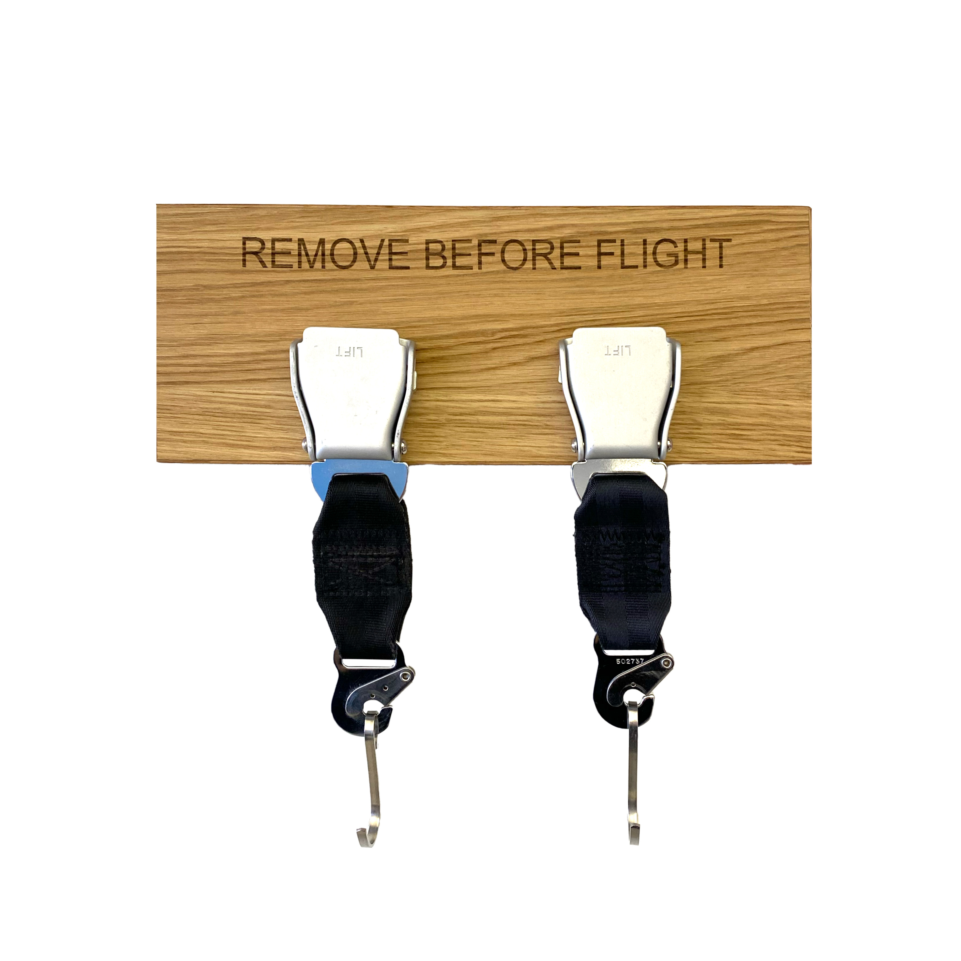 Two Seatbelt Buckle wadrobe - Oak wood with silver buckles