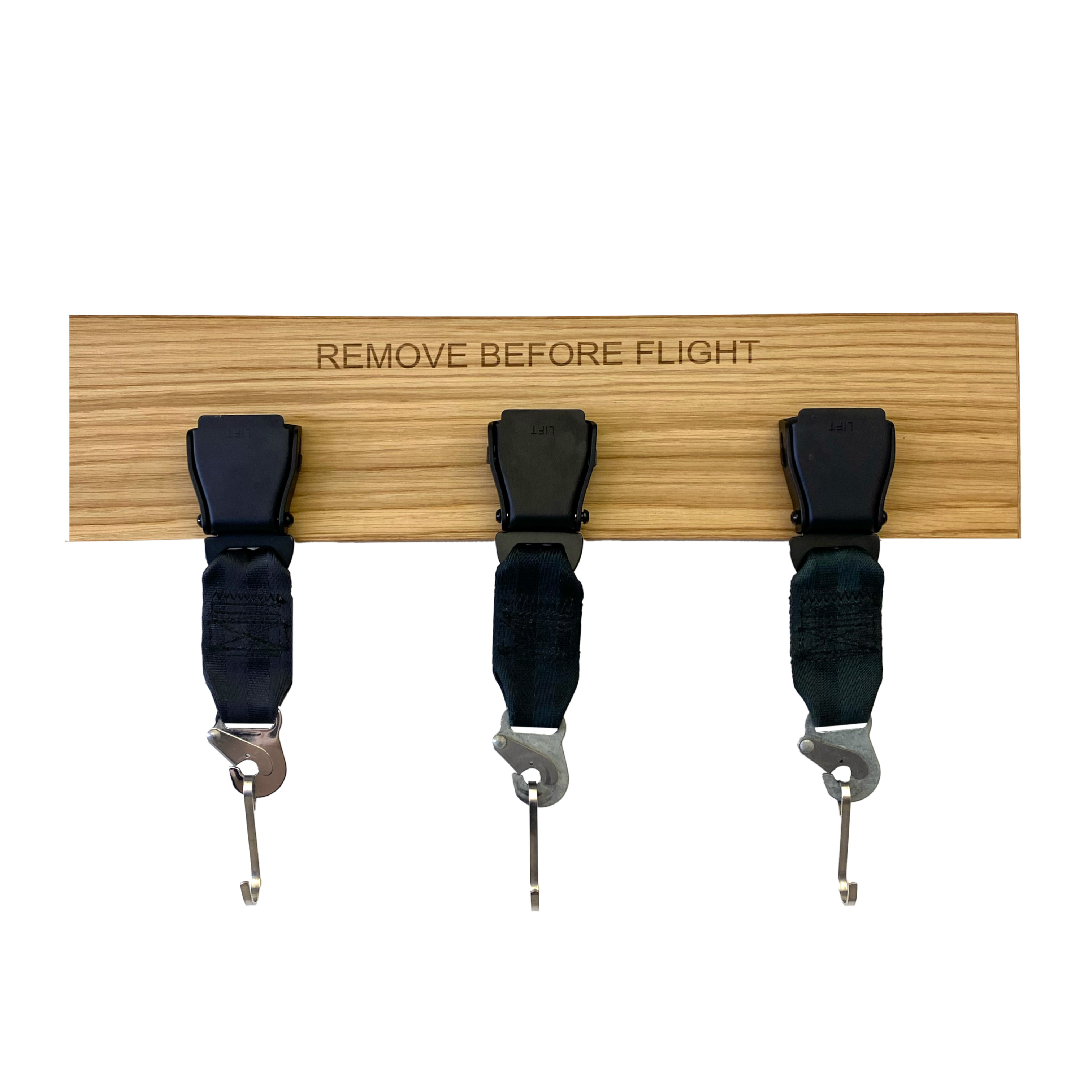 Three Seatbelt Buckle wadrobe - Oak wood with silver buckles